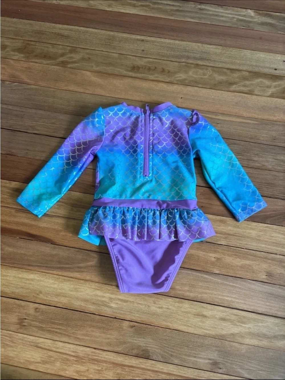 Cat & Jack Purple and Turquoise Mermaid Long-Sleeve One-Piece Swim 18M